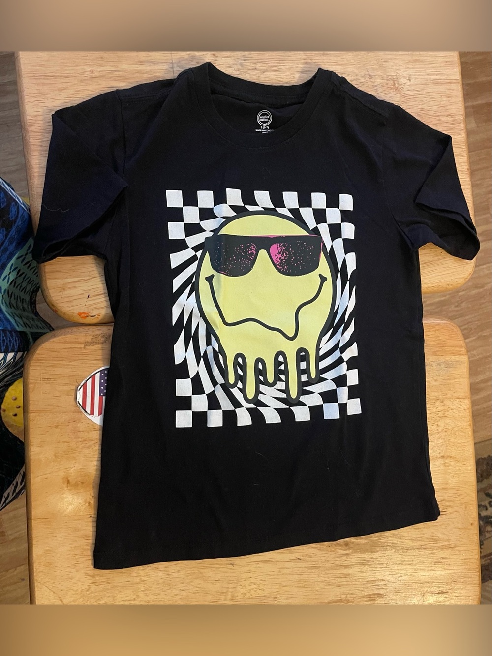 Wonder Nation Black Dripping Smiley Face T-Shirt-size S(6-7)